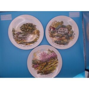 Currier & Ives Decorative Plate Set American Homestead Spring Summer Autumn 3pc
